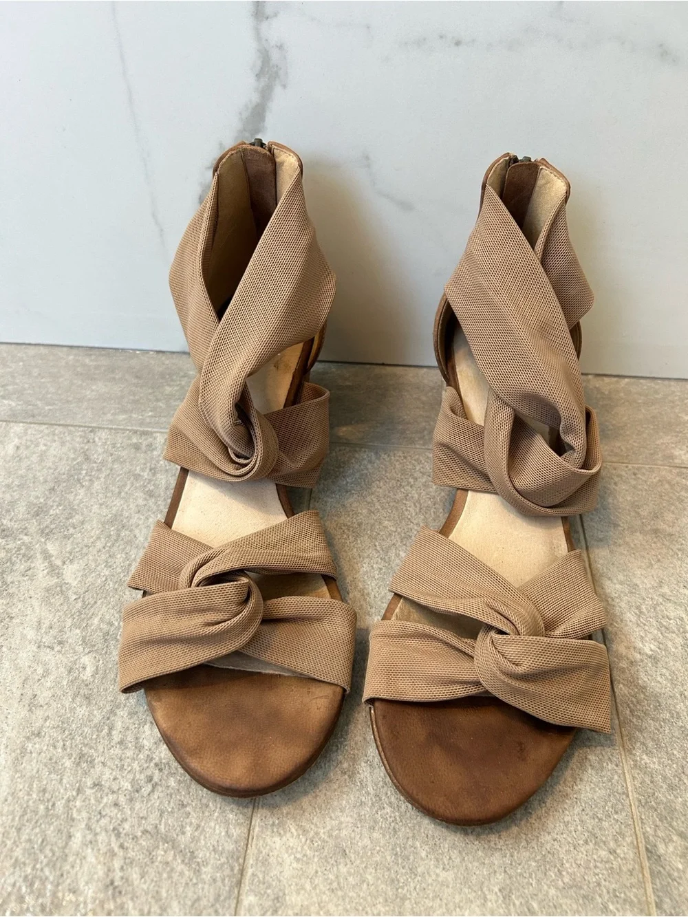 Eileen Fisher Taupe Wrap Knot Sandals